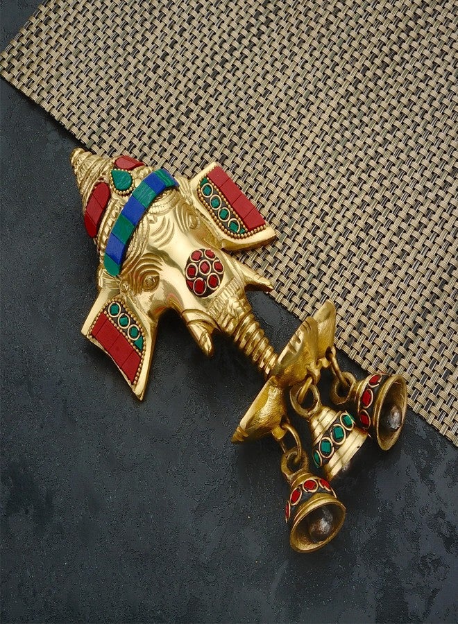 DEVDECOR, Gemstone Work Brass Ganesha Wall Hanging Diya with Bells for Home Decor, Brass Hanging Diyas Oil Lamp, Diwali Gifts, Diyas for Diwali, Ghanti for Pooja, Temple Decor, Pack of 1 - Image 2